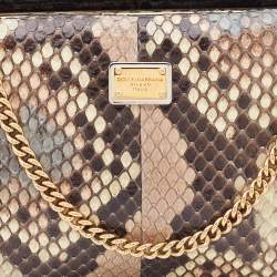 Pre Owned Dolce & Gabbana Beige Python Twisted Lock Chain Clutch