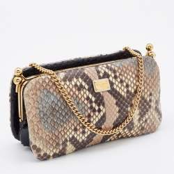 Pre Owned Dolce & Gabbana Beige Python Twisted Lock Chain Clutch