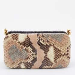 Pre Owned Dolce & Gabbana Beige Python Twisted Lock Chain Clutch