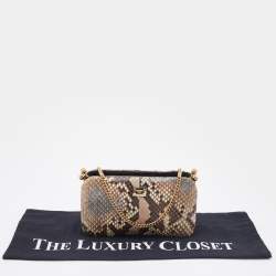 Pre Owned Dolce & Gabbana Beige Python Twisted Lock Chain Clutch