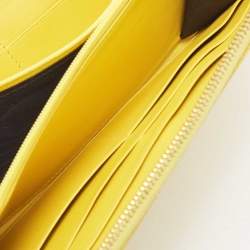 Pre Owned Dolce & Gabbana Yellow Leather Logo Zip Around Wallet