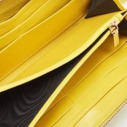 Pre Owned Dolce & Gabbana Yellow Leather Logo Zip Around Wallet