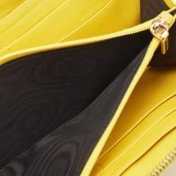Pre Owned Dolce & Gabbana Yellow Leather Logo Zip Around Wallet