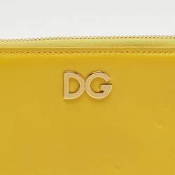 Pre Owned Dolce & Gabbana Yellow Leather Logo Zip Around Wallet