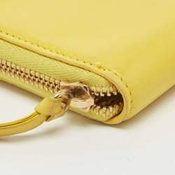 Pre Owned Dolce & Gabbana Yellow Leather Logo Zip Around Wallet
