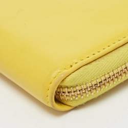 Pre Owned Dolce & Gabbana Yellow Leather Logo Zip Around Wallet