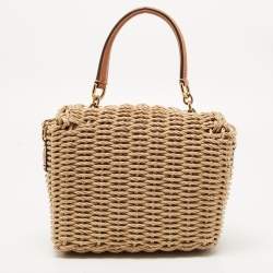 Pre Owned Dolce & Gabbana Tan/Natural Straw and Leather Miss Dolce Top Handle Bag