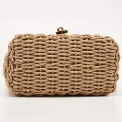 Pre Owned Dolce & Gabbana Tan/Natural Straw and Leather Miss Dolce Top Handle Bag