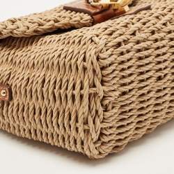 Pre Owned Dolce & Gabbana Tan/Natural Straw and Leather Miss Dolce Top Handle Bag
