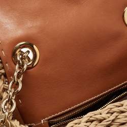 Pre Owned Dolce & Gabbana Tan/Natural Straw and Leather Miss Dolce Top Handle Bag