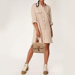 Pre Owned Dolce & Gabbana Tan/Natural Straw and Leather Miss Dolce Top Handle Bag