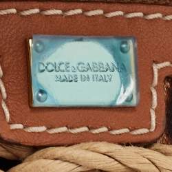 Pre Owned Dolce & Gabbana Tan/Natural Straw and Leather Miss Dolce Top Handle Bag