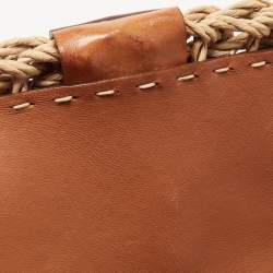 Pre Owned Dolce & Gabbana Tan/Natural Straw and Leather Miss Dolce Top Handle Bag