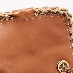 Pre Owned Dolce & Gabbana Tan/Natural Straw and Leather Miss Dolce Top Handle Bag