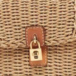 Pre Owned Dolce & Gabbana Tan/Natural Straw and Leather Miss Dolce Top Handle Bag