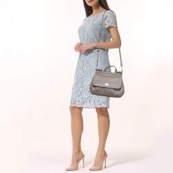Pre Owned Dolce & Gabbana Grey Leather Medium Miss Sicily Top Handle Bag
