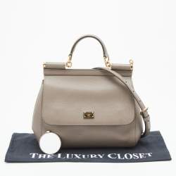 Pre Owned Dolce & Gabbana Grey Leather Medium Miss Sicily Top Handle Bag