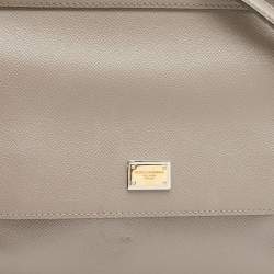 Pre Owned Dolce & Gabbana Grey Leather Medium Miss Sicily Top Handle Bag