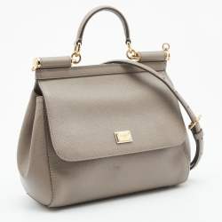 Pre Owned Dolce & Gabbana Grey Leather Medium Miss Sicily Top Handle Bag