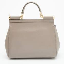 Pre Owned Dolce & Gabbana Grey Leather Medium Miss Sicily Top Handle Bag