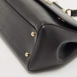 Pre Owned Dolce & Gabbana Black Lizard Embossed Leather Medium Miss Sicily Top Handle Bag