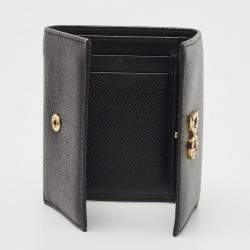 Pre Owned Dolce & Gabbana Black Leather DG Crystals Trifold Wallet