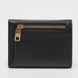 Pre Owned Dolce & Gabbana Black Leather DG Crystals Trifold Wallet