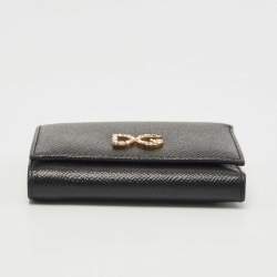 Pre Owned Dolce & Gabbana Black Leather DG Crystals Trifold Wallet