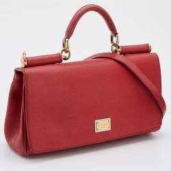 Pre Owned Dolce & Gabbana Red Leather Flap Top Handle Bag 