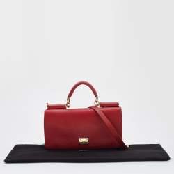 Pre Owned Dolce & Gabbana Red Leather Flap Top Handle Bag 