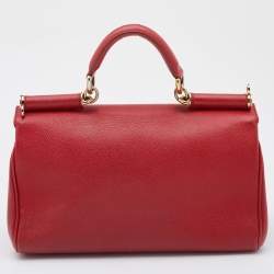 Pre Owned Dolce & Gabbana Red Leather Flap Top Handle Bag 