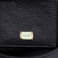 Pre Owned Dolce & Gabbana Black Leather Medium Embellished Sicily Top Handle Bag