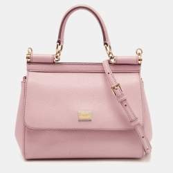 Pre Owned Dolce & Gabbana Pink Leather Small Miss Sicily Top Handle Bag