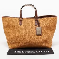 Pre Owned Dolce & Gabbana Brown Raffia And Leather Miss Elsie Tote