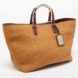 Pre Owned Dolce & Gabbana Brown Raffia And Leather Miss Elsie Tote