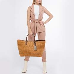 Pre Owned Dolce & Gabbana Brown Raffia And Leather Miss Elsie Tote
