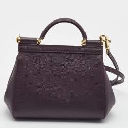 Pre Owned Dolce & Gabbana Purple Leather Mini Miss Sicily Top Handle Bag