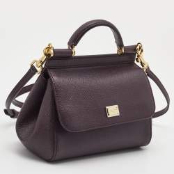 Pre Owned Dolce & Gabbana Purple Leather Mini Miss Sicily Top Handle Bag