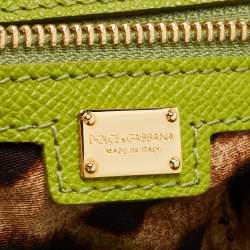 Pre Owned Dolce & Gabbana Apple Green Leather Large Miss Sicily Top Handle Bag