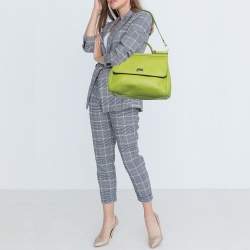 Pre Owned Dolce & Gabbana Apple Green Leather Large Miss Sicily Top Handle Bag