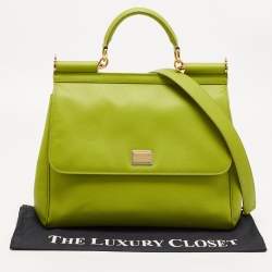 Pre Owned Dolce & Gabbana Apple Green Leather Large Miss Sicily Top Handle Bag