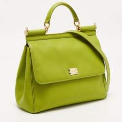 Pre Owned Dolce & Gabbana Apple Green Leather Large Miss Sicily Top Handle Bag