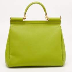 Pre Owned Dolce & Gabbana Apple Green Leather Large Miss Sicily Top Handle Bag