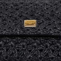 Pre Owned Dolce & Gabbana Black Crochet Raffia and Snakeskin Leather Medium Miss Sicily Top Handle Bag