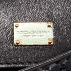 Pre Owned Dolce & Gabbana Black Crochet Raffia and Snakeskin Leather Medium Miss Sicily Top Handle Bag