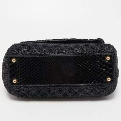 Pre Owned Dolce & Gabbana Black Crochet Raffia and Snakeskin Leather Medium Miss Sicily Top Handle Bag