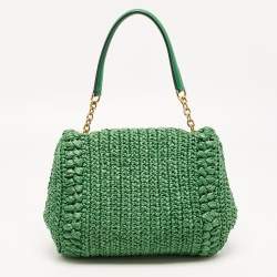 Pre Owned Dolce & Gabbana Green Straw Crystal Embellished Miss Bonita Shoulder Bag