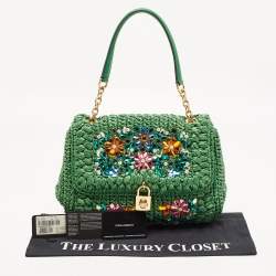 Pre Owned Dolce & Gabbana Green Straw Crystal Embellished Miss Bonita Shoulder Bag