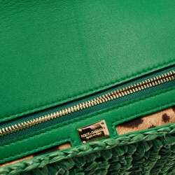 Pre Owned Dolce & Gabbana Green Straw Crystal Embellished Miss Bonita Shoulder Bag