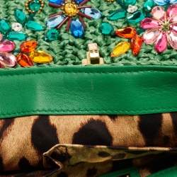 Pre Owned Dolce & Gabbana Green Straw Crystal Embellished Miss Bonita Shoulder Bag